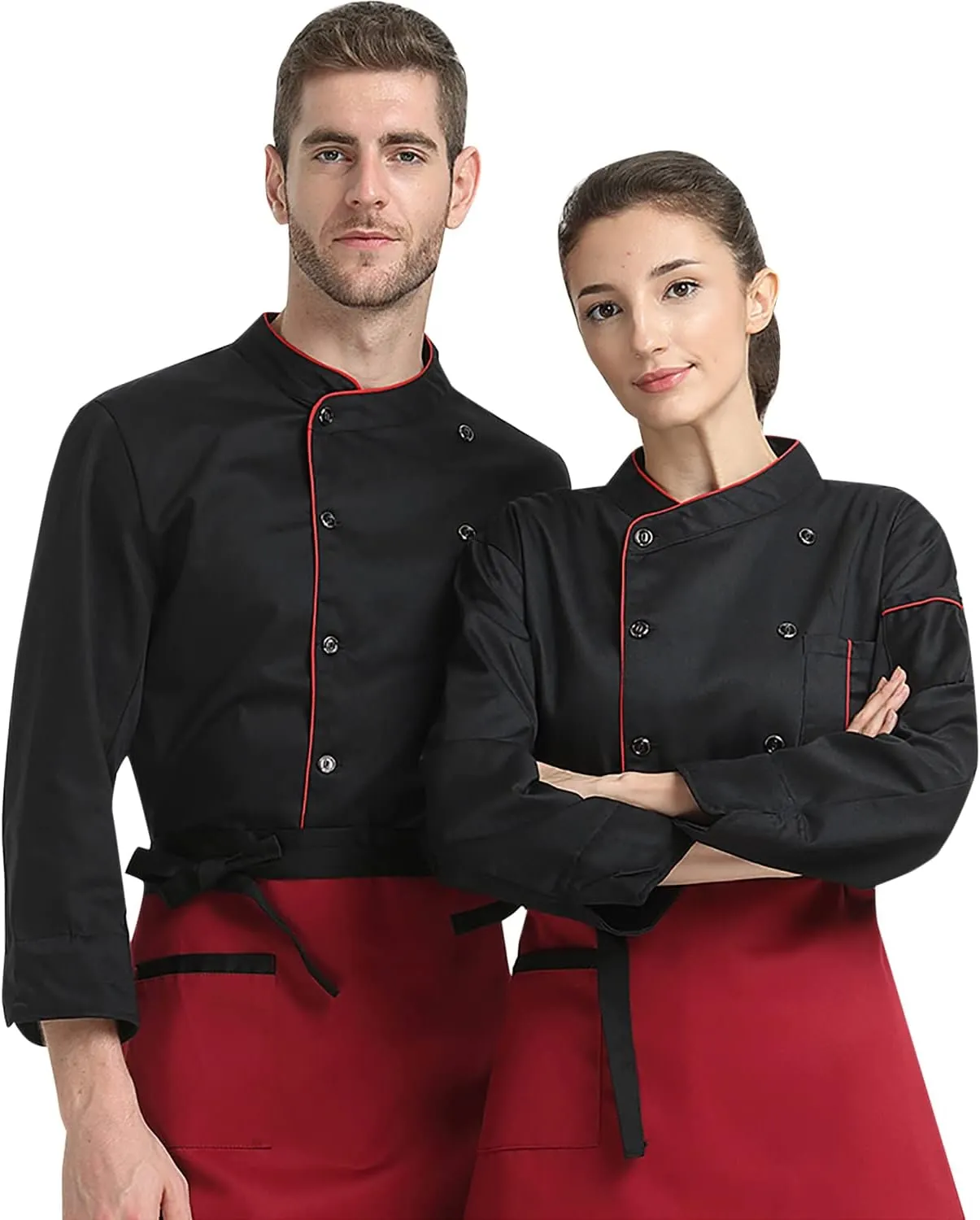 XINFU Unisex Chef Coat Long Sleeves/Short Sleeves Double-Breasted Kitchen Chef Uniform