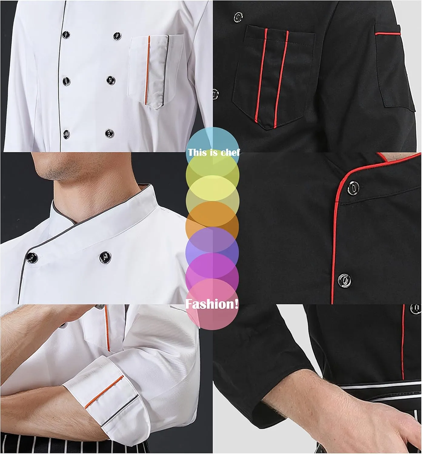 XINFU Unisex Chef Coat Long Sleeves/Short Sleeves Double-Breasted Kitchen Chef Uniform