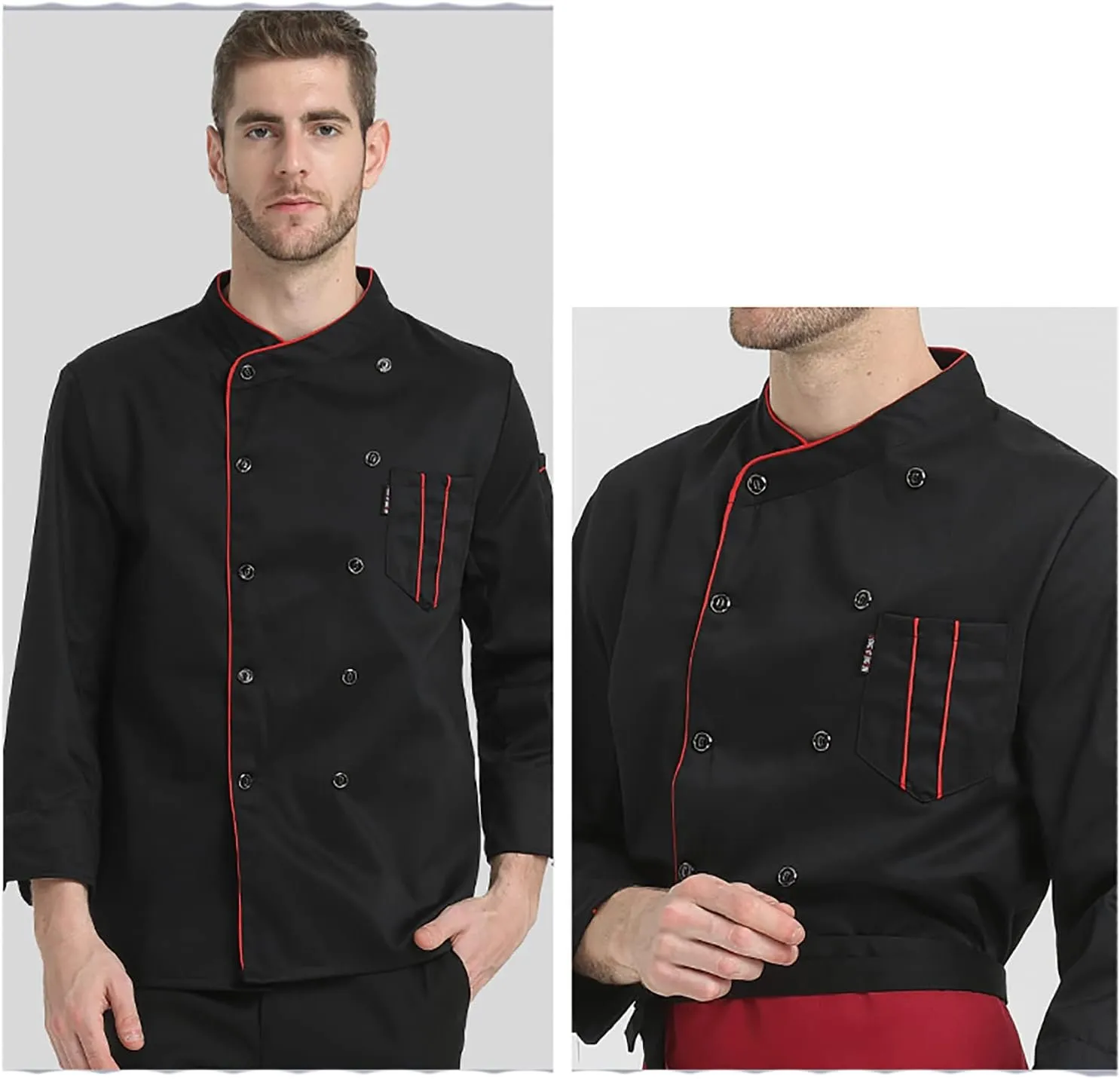 XINFU Unisex Chef Coat Long Sleeves/Short Sleeves Double-Breasted Kitchen Chef Uniform