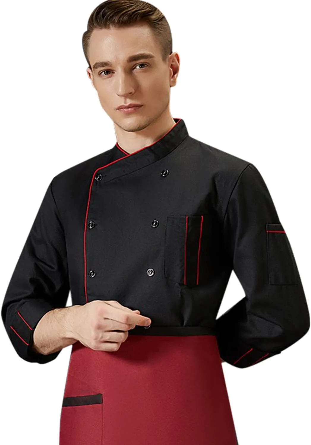 XINFU Unisex Chef Coat Long Sleeves/Short Sleeves Double-Breasted Kitchen Chef Uniform