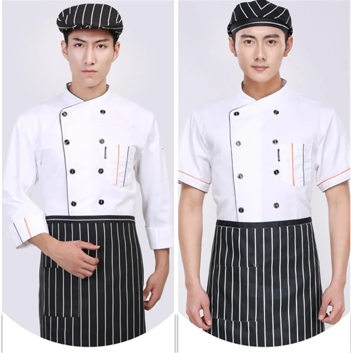 XINFU Unisex Chef Coat Long Sleeves/Short Sleeves Double-Breasted Kitchen Chef Uniform
