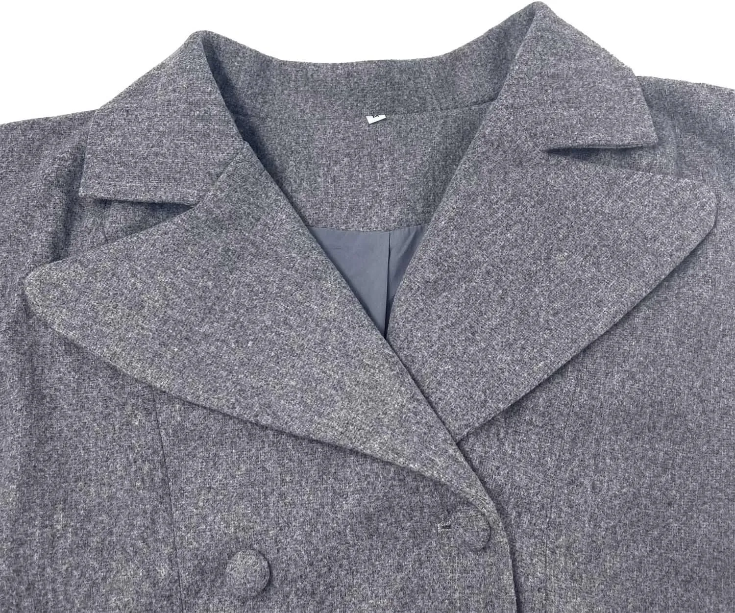XSTH 2025 Women Wool Coat Double Breasted Lapel Pea Coats Ankle Length Solid Color Overcoat Lantern Sleeve Long Trench Coat