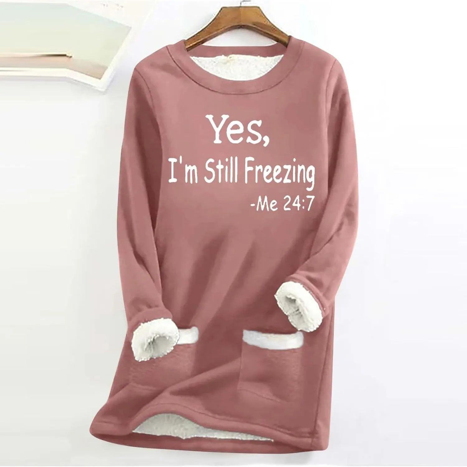 Yes,I'm Still -Me 24:7 Sherpa Lined Sweatshirt Women Fuzzy Fleece Thermal Outerwear Letter Print Pullover