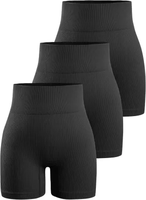 YNNTHY Women's 3 Piece Workout Shorts Yoga Seamless Ribbed High Waisted Spandex Booty Biker Shorts
