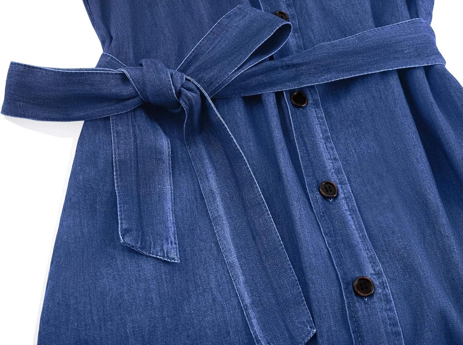 yoeasy Women's Casual Long Sleeve Denim Shirt Dress Retro Tie Waist Classic Button Down Pockets Jean Shirt Dress