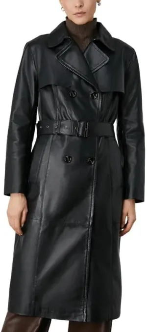 Yolo Jackets Classic Lapel Trench Coat Women Slim Overcoat with Belt - Womens Double Breasted Long Coat