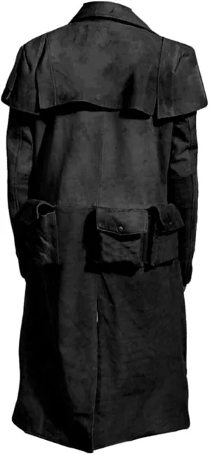 Yolo Jackets Mens Soft Suede Black Leather Long Duster Coat A-7 Veteran NCR Ranger Armor Cowboy Trench Coat Full Length
