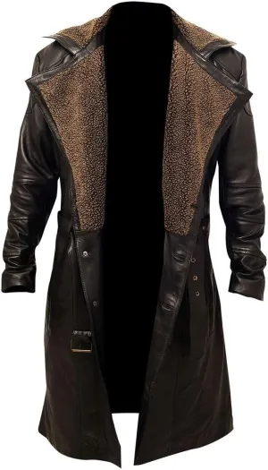 Yolo Jackets Men's Winter WW2 German Faux Fur Collar Belted Military Brown Trench Coat Men Long Costume