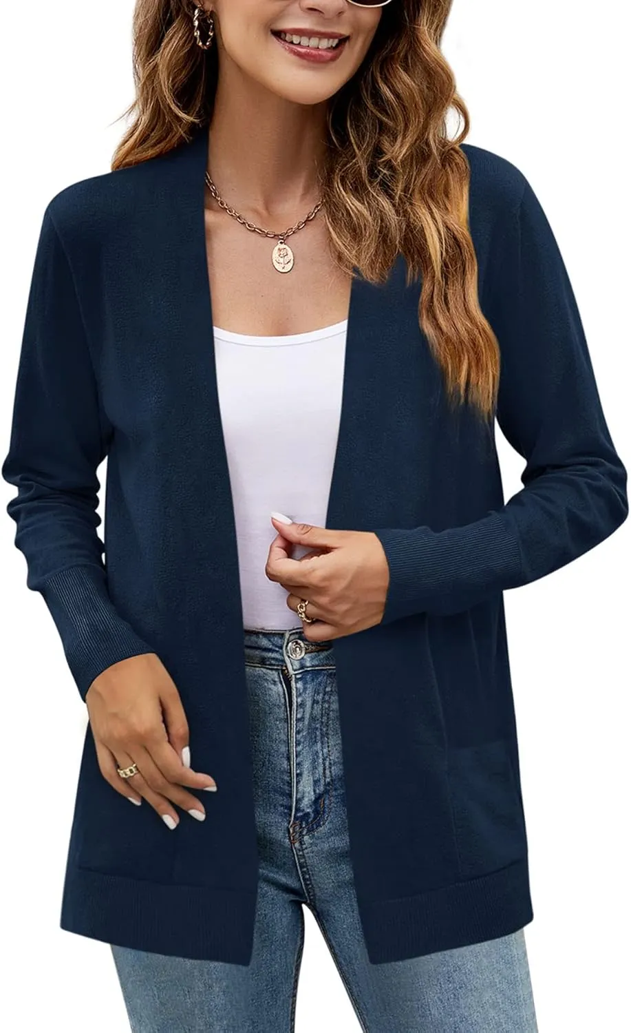 Yousify Womens Cardigan Sweater Long Sleeve Open Front Knit Cardigan Sweater with Pockets