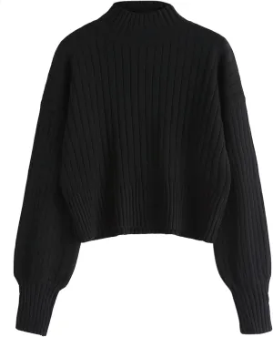ZAFUL Women's Mock Neck Sweater Long Sleeve Ribbed Knit Basic Cropped Pullover Sweater