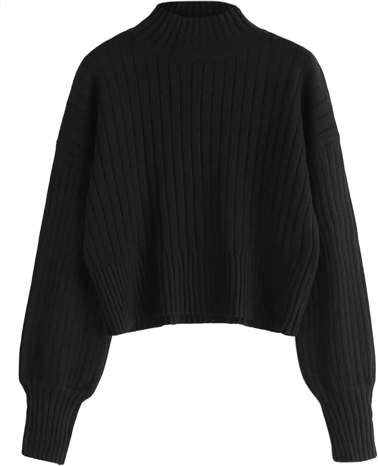 ZAFUL Women's Mock Neck Sweater Long Sleeve Ribbed Knit Basic Cropped Pullover Sweater