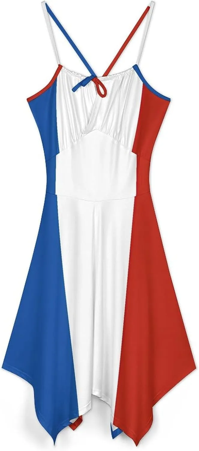 Zakqeik Women's American Flag Camisole Dress Summer Midi Dress Party Casual Dress