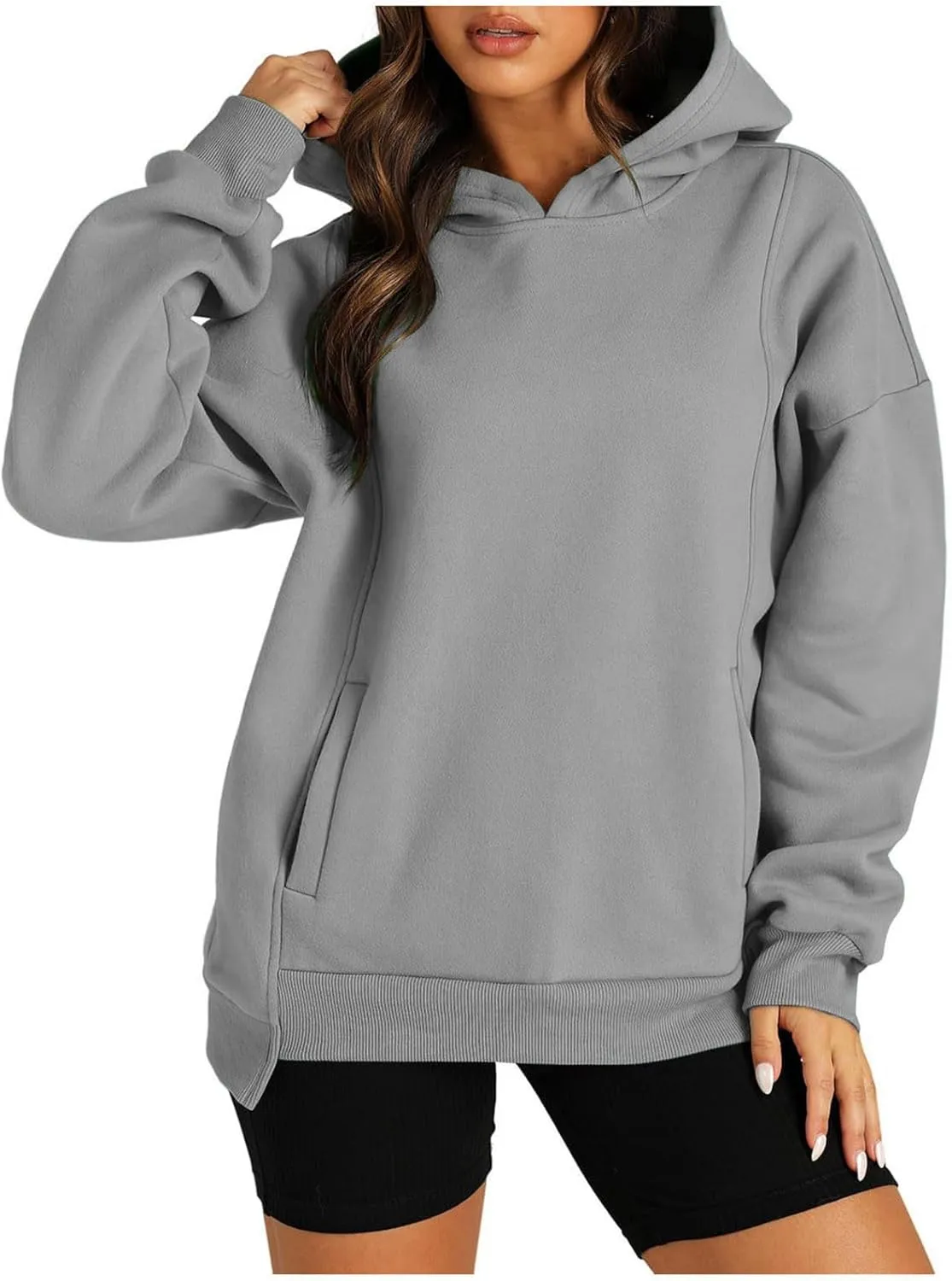 ZDRZK Oversized Hoodies For Women Long Sleeve Drop Shoulder Pullovers Top Fall Fleece Hooded Sweatshirts With Pockets