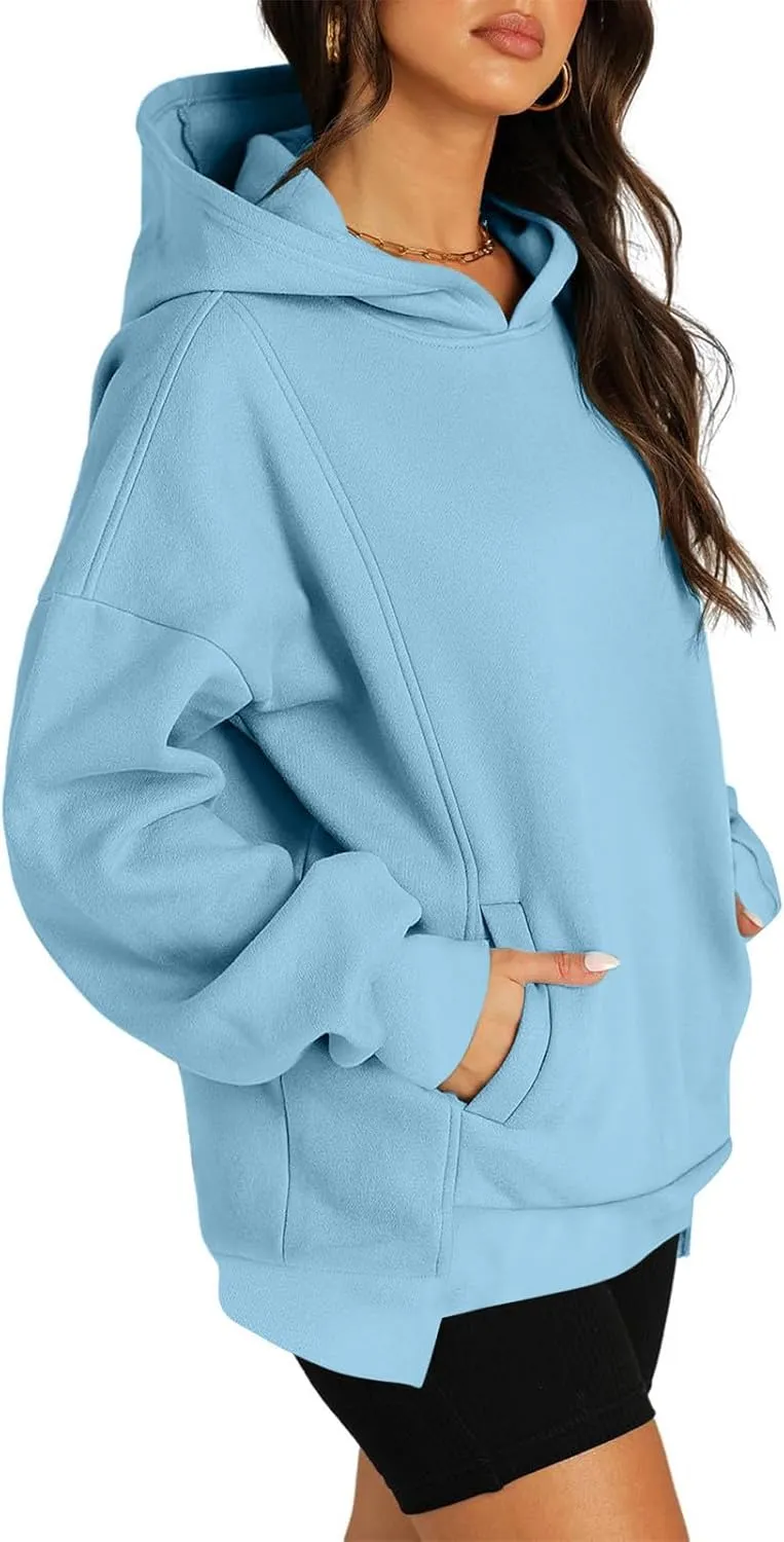 ZDRZK Oversized Hoodies For Women Long Sleeve Drop Shoulder Pullovers Top Fall Fleece Hooded Sweatshirts With Pockets