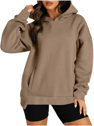 ZDRZK Oversized Hoodies For Women Long Sleeve Drop Shoulder Pullovers Top Fall Fleece Hooded Sweatshirts With Pockets