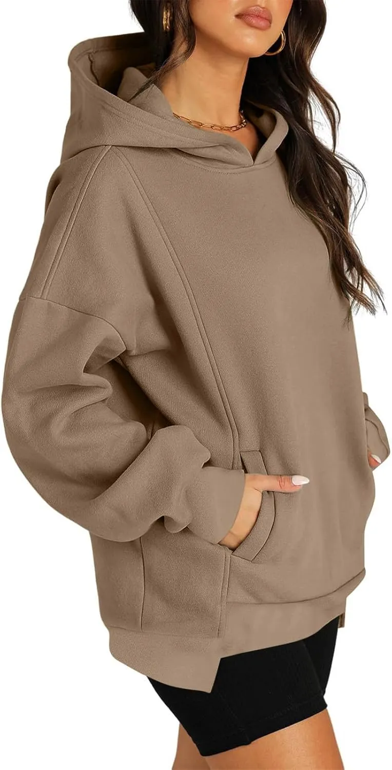 ZDRZK Oversized Hoodies For Women Long Sleeve Drop Shoulder Pullovers Top Fall Fleece Hooded Sweatshirts With Pockets