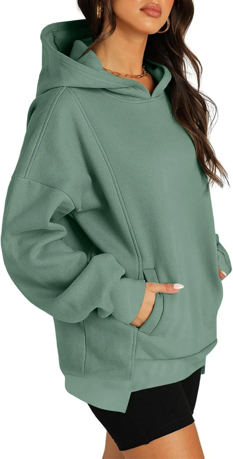 ZDRZK Oversized Hoodies For Women Long Sleeve Drop Shoulder Pullovers Top Fall Fleece Hooded Sweatshirts With Pockets