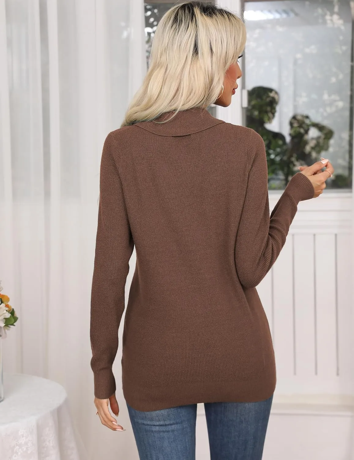Zeagoo Sweaters for Women Fashion 2024 Fall Long Sleeve Shirts V Neck Collared Knit Pullover Tops Outfits