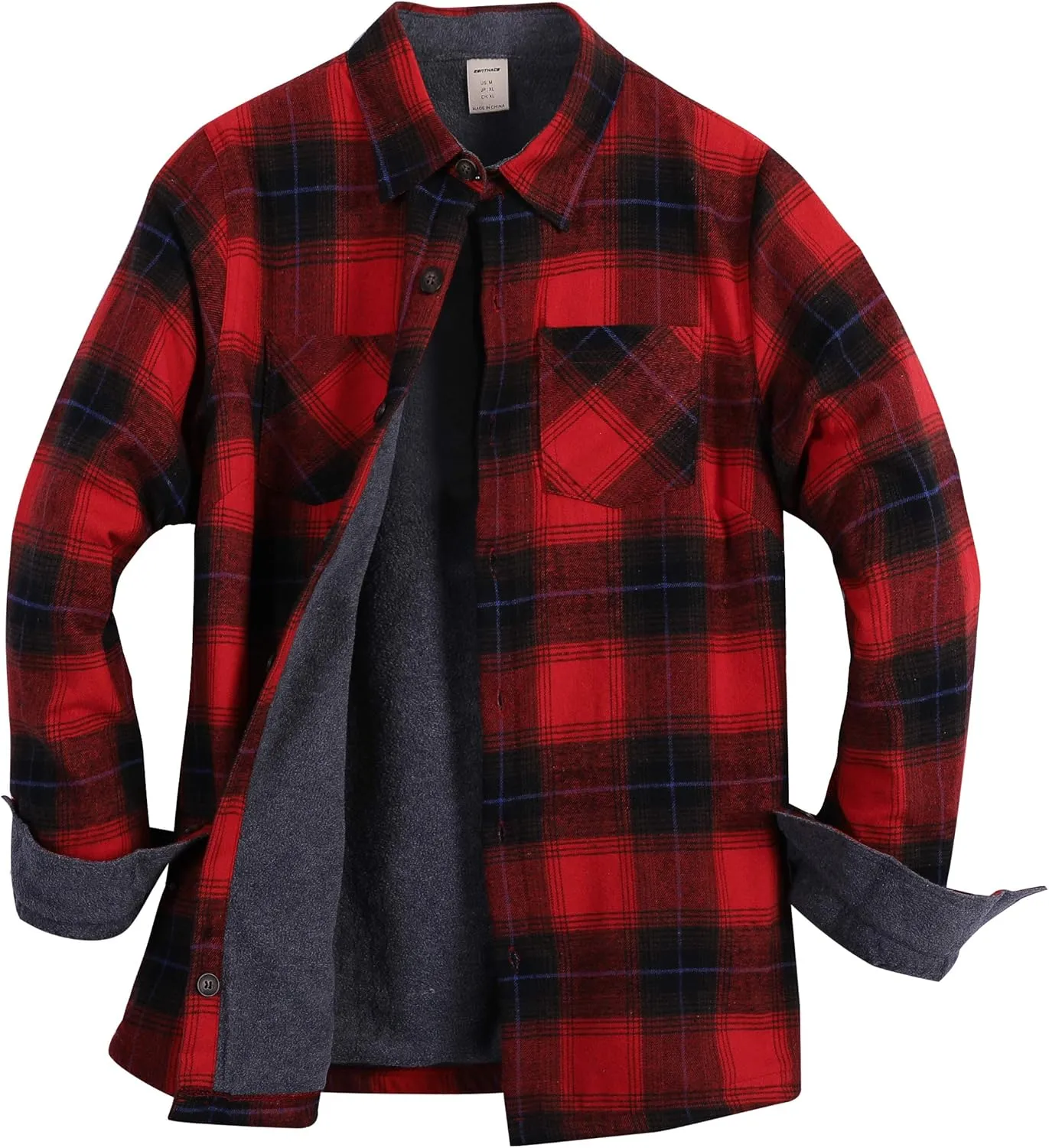 ZENTHACE Women's Thermal Fleece Lined Plaid Button Down Flannel Shirt Jacket
