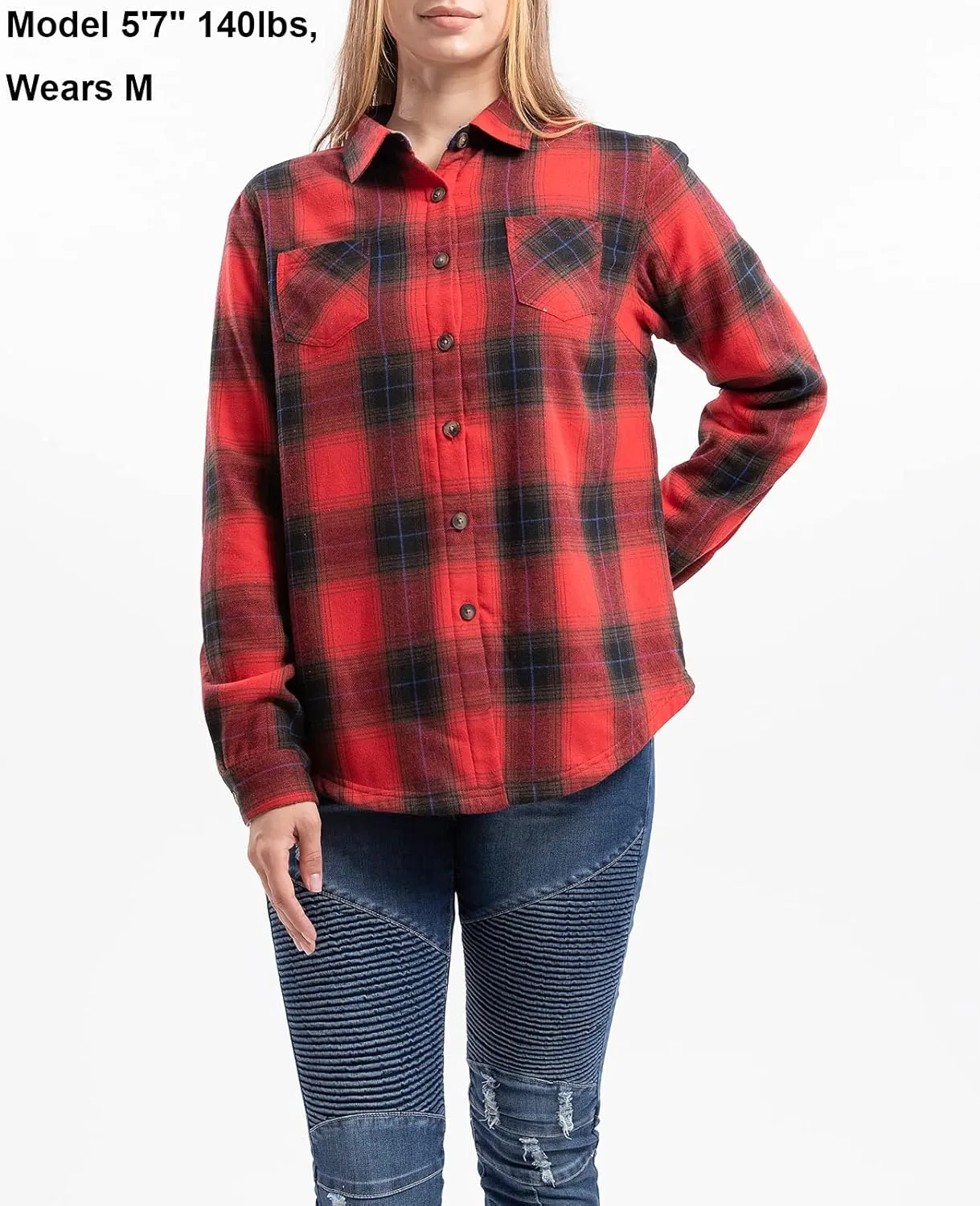 ZENTHACE Women's Thermal Fleece Lined Plaid Button Down Flannel Shirt Jacket