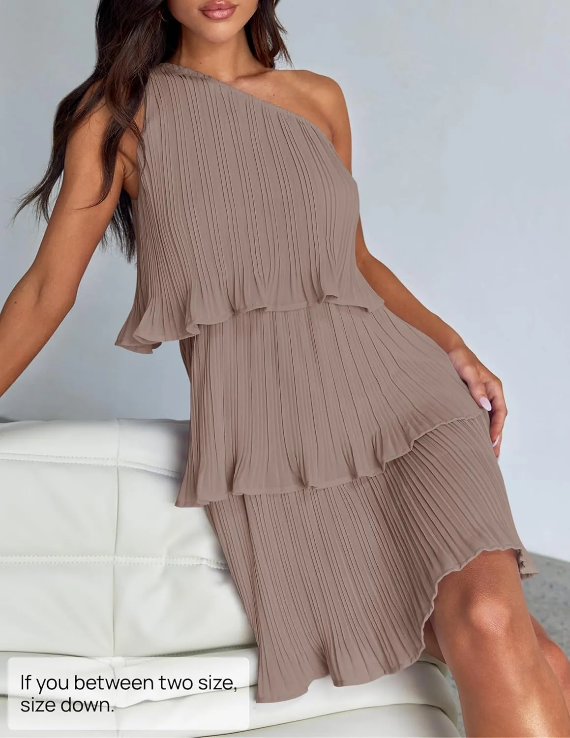 ZESICA Women's 2025 Summer Sleeveless Mini Dress Boho One Shoulder Ruffle Tiered Layered Chiffon Flowy A Line Dresses