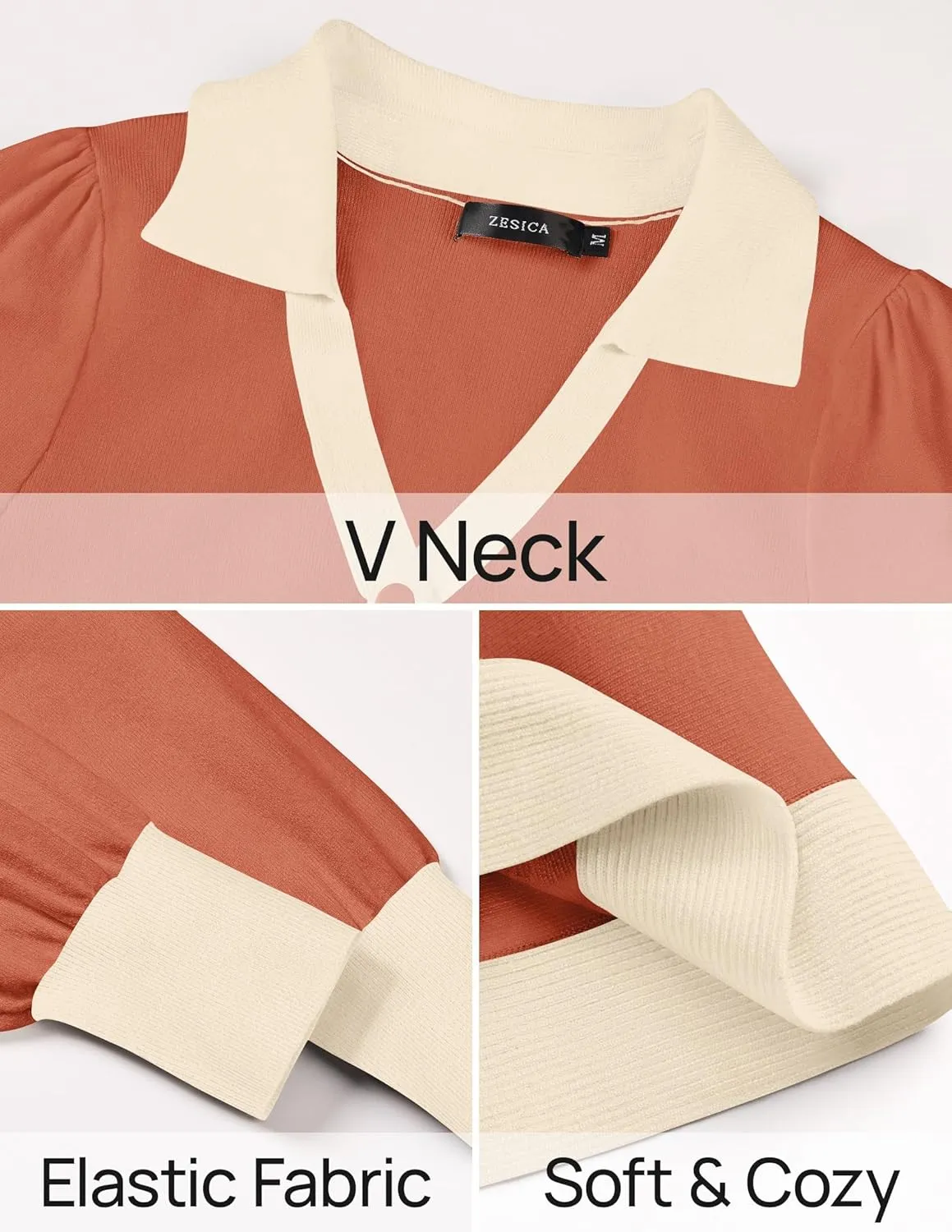 ZESICA Women's Spring Long Sleeve V Neck Sweater Dress Collar Ribbed Knit Mini Dresses