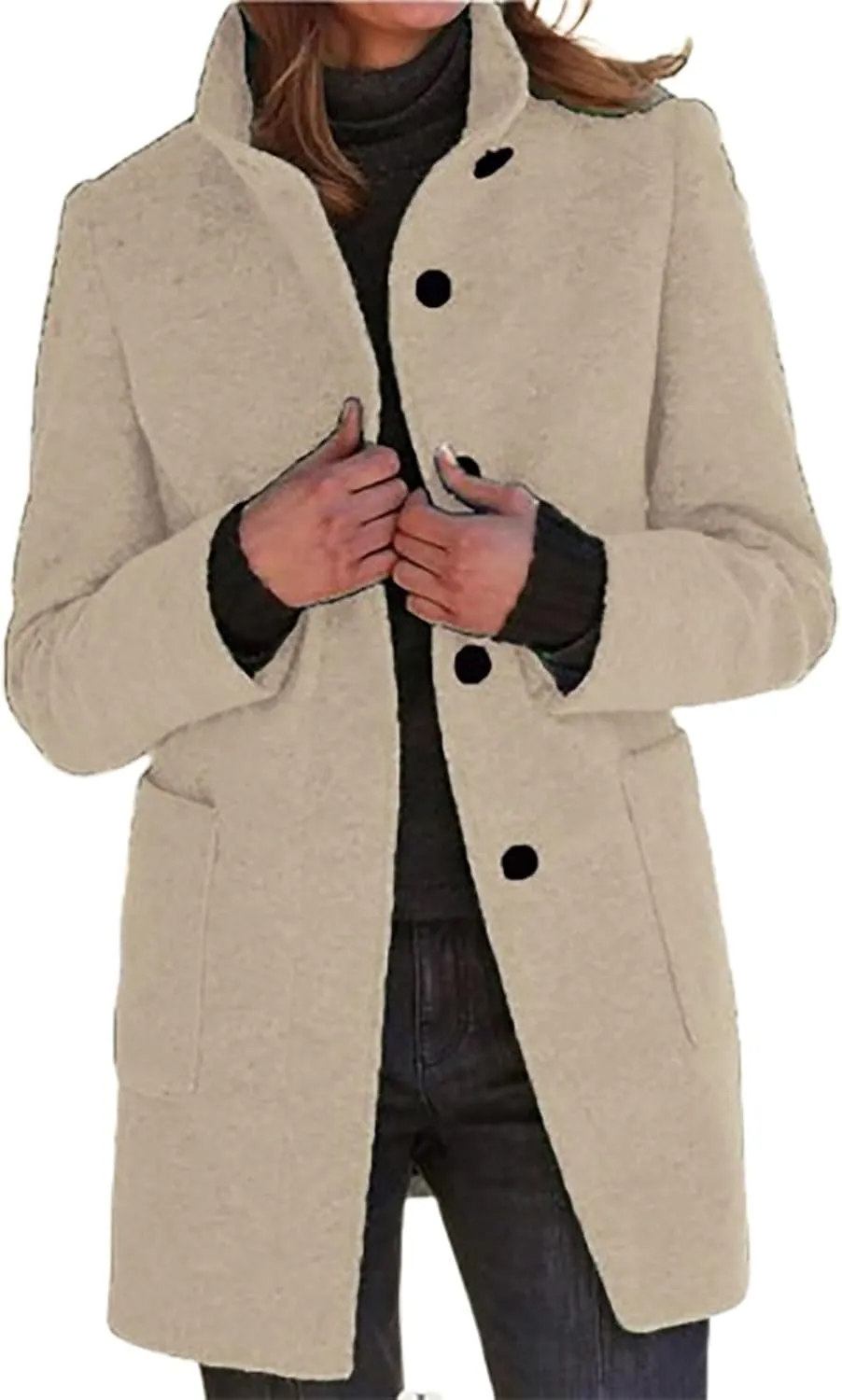ZOCANIA Women's Long Hooded Trench Coats Woolen Fleece Button Down Pea Coat