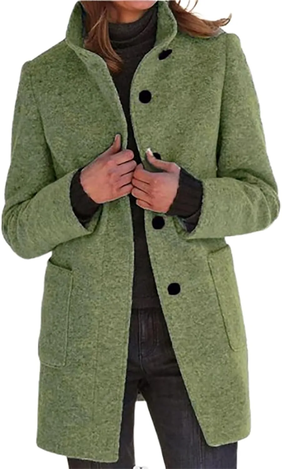 ZOCANIA Women's Long Hooded Trench Coats Woolen Fleece Button Down Pea Coat