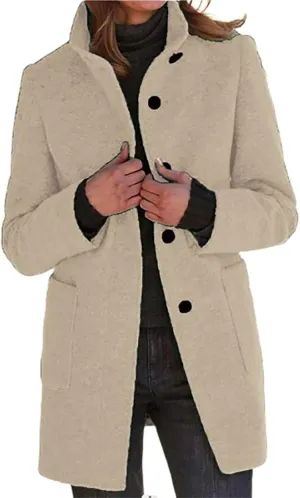 ZOCANIA Women's Long Hooded Trench Coats Woolen Fleece Button Down Pea Coat